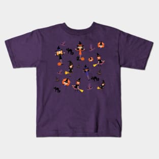 Cute Witch Pattern - Purple Kids T-Shirt